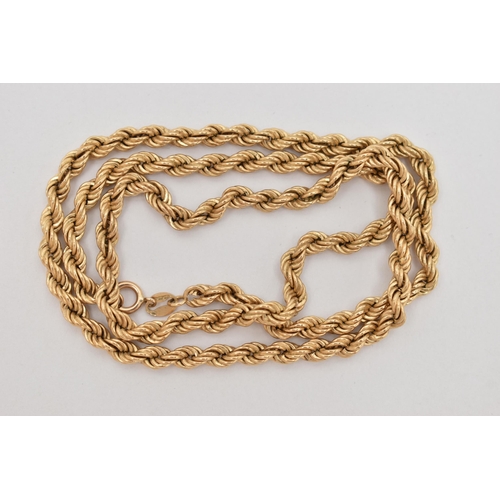 93 - A 9CT GOLD ROPE TWIST CHAIN NECKLAE, fitted with a spring clasp, hallmarked 9ct Birmingham import, l... 