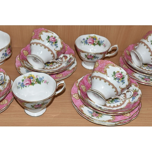 309 - A THIRTY FOUR PIECE ROYAL ALBERT 'LADY CARLYLE' TEA SET, comprising  two cake plates, a cream jug, a... 