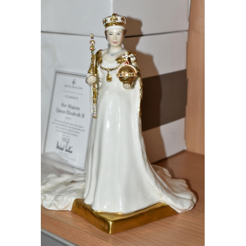 316 - TWO BOXED ROYAL DOULTON ROYAL FIGURES, limited editions with certificates, comprising 'HM Queen Eliz... 