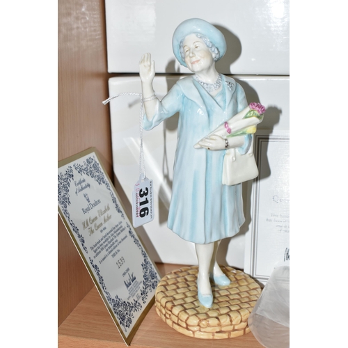 316 - TWO BOXED ROYAL DOULTON ROYAL FIGURES, limited editions with certificates, comprising 'HM Queen Eliz... 