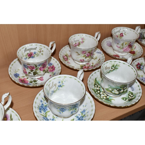 319 - A SET OF ROYAL ALBERT 'FLOWERS OF THE MONTH' TEA CUPS AND SAUCERS, twelve cups and saucers represent... 