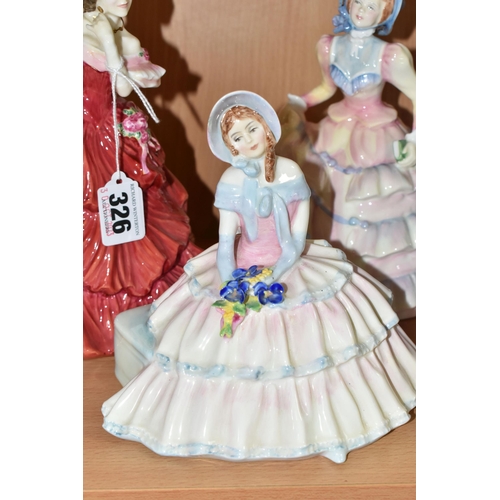 326 - FIVE ROYAL DOULTON LADY FIGURES, comprising 'Joy' HN4054, 'Susan' HN3050, 'Alice' HN3368, 'Hannah' H... 