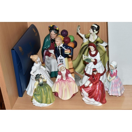 328 - A ROYAL DOULTON FIGURE 'TOM BROWN' HN2941 AND EIGHT ROYAL DOULTON LADY FIGURES, comprising 'The Old ... 