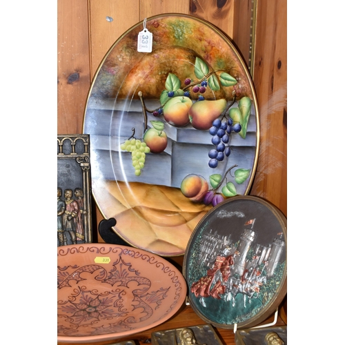 331 - A GROUP OF CERAMICS INCLUDING A HAND PAINTED JOSEPH MOTTRAM FRUIT STUDY MEAT PLATTER, SIX M.F. PLEDG... 