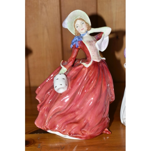 334 - SIX ROYAL DOULTON LADY FIGURES, comprising 'Amy' HN3854, 'Amy's Sister' HN3445, 'Autumn Breezes' HN1... 