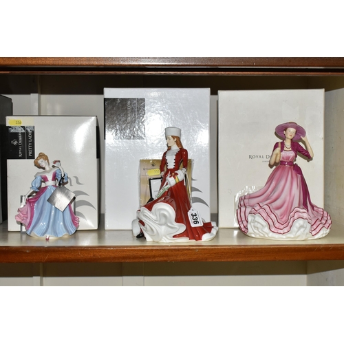 336 - SIX BOXED ROYAL DOULTON LADY FIGURES, comprising 'Kate' HN5527, 'Christmas Day 2007' HN4911, petite ... 