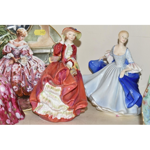 342 - SIX ROYAL DOULTON LADY FIGURES AND A COLLECTORS PLATE, comprising 'Penelope' HN1901, 'Elyse' HN2429,... 