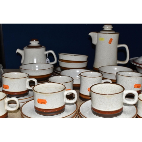 347 - A TWENTY EIGHT PIECE DENBY 'POTTER'S WHEEL (TAN CENTRE)' BREAKFAST SET, comprising a teapot, a coffe... 