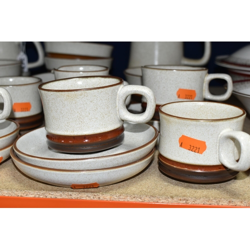 347 - A TWENTY EIGHT PIECE DENBY 'POTTER'S WHEEL (TAN CENTRE)' BREAKFAST SET, comprising a teapot, a coffe... 