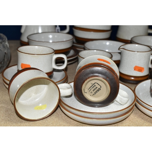 347 - A TWENTY EIGHT PIECE DENBY 'POTTER'S WHEEL (TAN CENTRE)' BREAKFAST SET, comprising a teapot, a coffe... 