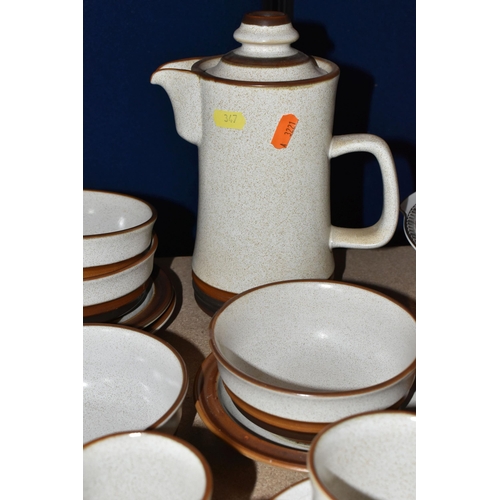 347 - A TWENTY EIGHT PIECE DENBY 'POTTER'S WHEEL (TAN CENTRE)' BREAKFAST SET, comprising a teapot, a coffe... 