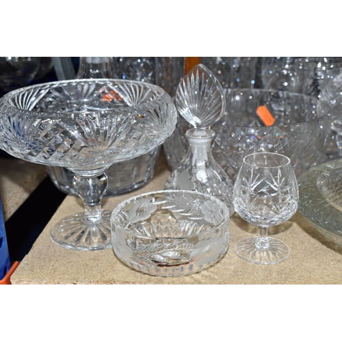 348 - A COLLECTION OF CUT CRYSTAL AND OTHER GLASS WARES, to include a large Royal Brierley vase with scall... 