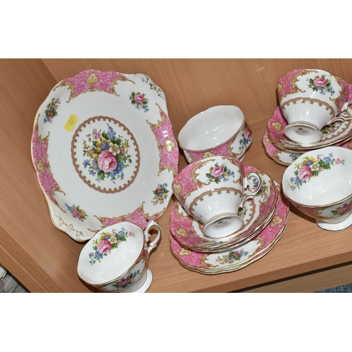 309 - A THIRTY FOUR PIECE ROYAL ALBERT 'LADY CARLYLE' TEA SET, comprising  two cake plates, a cream jug, a... 