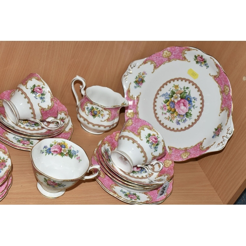 309 - A THIRTY FOUR PIECE ROYAL ALBERT 'LADY CARLYLE' TEA SET, comprising  two cake plates, a cream jug, a... 