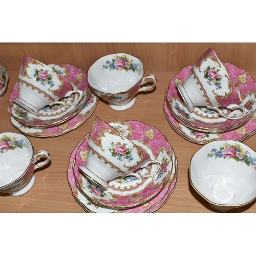 309 - A THIRTY FOUR PIECE ROYAL ALBERT 'LADY CARLYLE' TEA SET, comprising  two cake plates, a cream jug, a... 