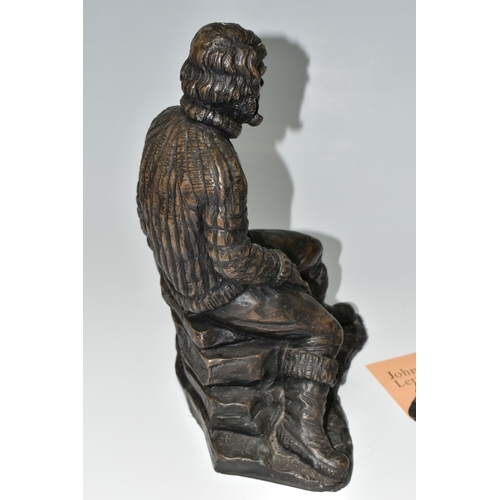 321 - TWO JOHN LETTS BRONZED RESIN SCULPTURES, of fishermen, the largest modelled resting on a wall, smoki... 