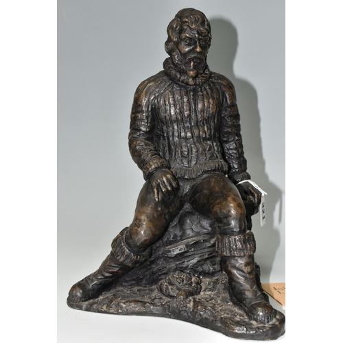 321 - TWO JOHN LETTS BRONZED RESIN SCULPTURES, of fishermen, the largest modelled resting on a wall, smoki... 