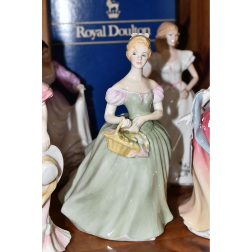 334 - SIX ROYAL DOULTON LADY FIGURES, comprising 'Amy' HN3854, 'Amy's Sister' HN3445, 'Autumn Breezes' HN1... 