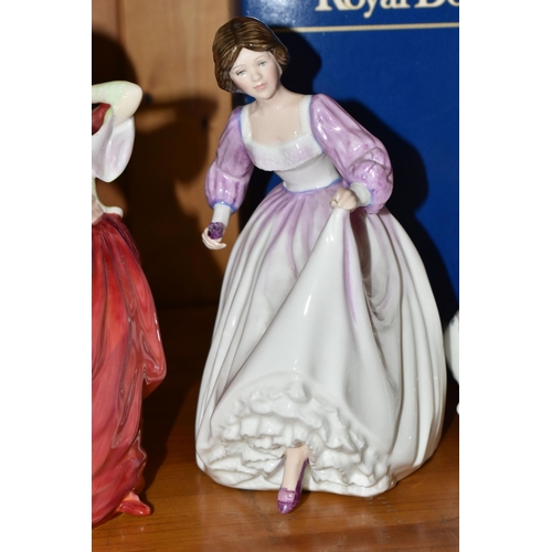 334 - SIX ROYAL DOULTON LADY FIGURES, comprising 'Amy' HN3854, 'Amy's Sister' HN3445, 'Autumn Breezes' HN1... 