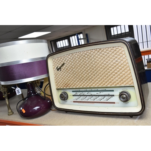 345 - A FERGUSON RADIO, TABLE LAMPS AND SUNDRY ITEMS, to include a 1950s Ferguson Radio Corporation/Thorn ... 