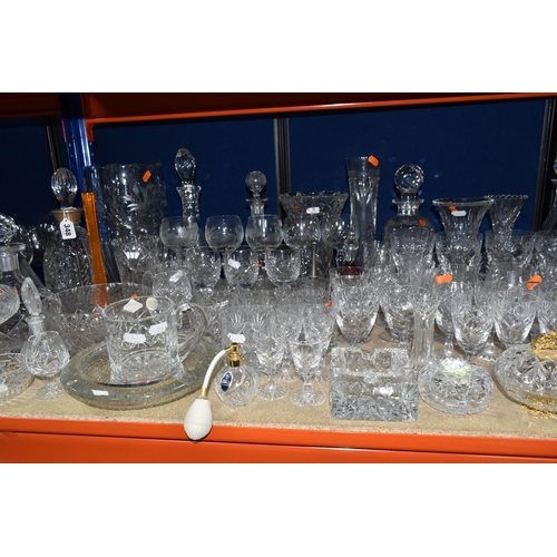 348 - A COLLECTION OF CUT CRYSTAL AND OTHER GLASS WARES, to include a large Royal Brierley vase with scall... 