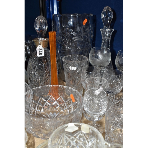 348 - A COLLECTION OF CUT CRYSTAL AND OTHER GLASS WARES, to include a large Royal Brierley vase with scall... 