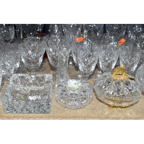 348 - A COLLECTION OF CUT CRYSTAL AND OTHER GLASS WARES, to include a large Royal Brierley vase with scall... 