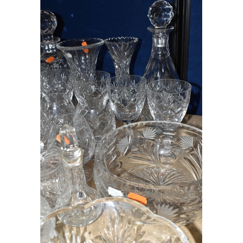 348 - A COLLECTION OF CUT CRYSTAL AND OTHER GLASS WARES, to include a large Royal Brierley vase with scall... 