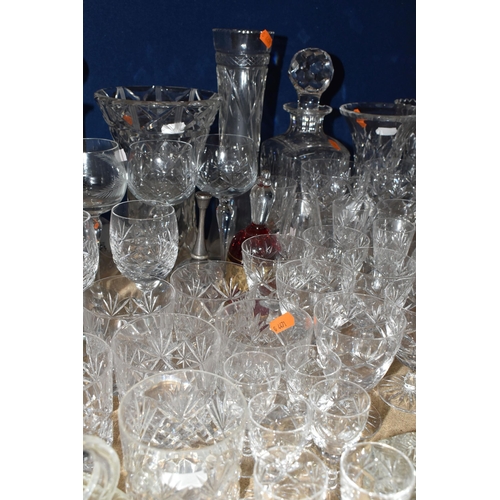 348 - A COLLECTION OF CUT CRYSTAL AND OTHER GLASS WARES, to include a large Royal Brierley vase with scall... 