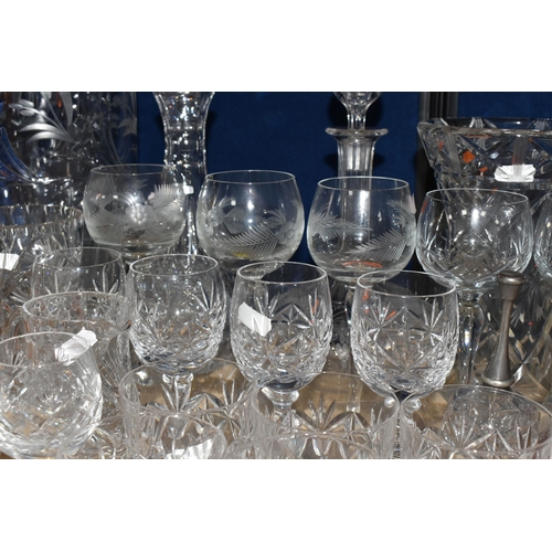 348 - A COLLECTION OF CUT CRYSTAL AND OTHER GLASS WARES, to include a large Royal Brierley vase with scall... 