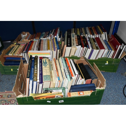 351 - FIVE BOXES OF BOOKS, approximately one hundred titles in hardback and paperback formats, to include ... 