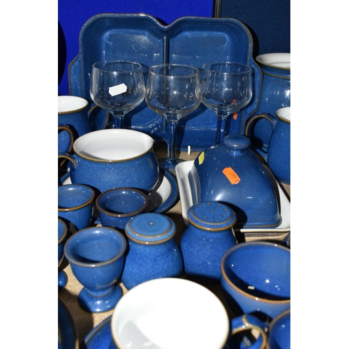 356 - A SIXTY NINE PIECE DENBY 'IMPERIAL BLUE' DINNER SERVICE, comprising a covered casserole dish, a roas... 