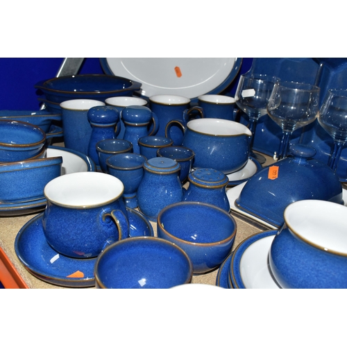 356 - A SIXTY NINE PIECE DENBY 'IMPERIAL BLUE' DINNER SERVICE, comprising a covered casserole dish, a roas... 