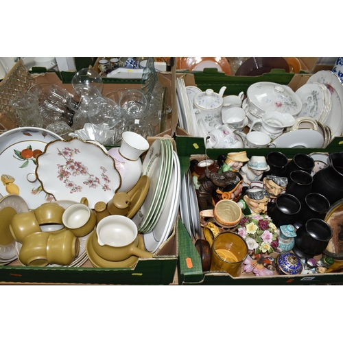 361 - FOUR BOXES OF CERAMICS AND GLASS WARES, to include a twenty four piece Denby 'Ode' part dinner servi... 