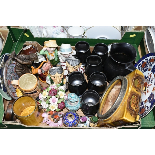 361 - FOUR BOXES OF CERAMICS AND GLASS WARES, to include a twenty four piece Denby 'Ode' part dinner servi... 