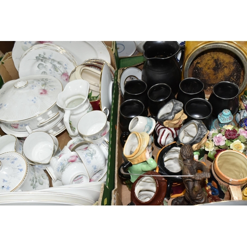 361 - FOUR BOXES OF CERAMICS AND GLASS WARES, to include a twenty four piece Denby 'Ode' part dinner servi... 