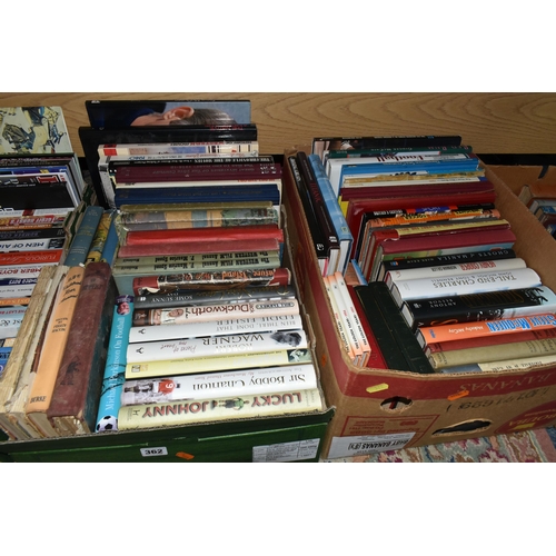 362 - FOUR BOXES OF BOOKS, over one hundred titles in hardback and paperback formats, to include military ... 