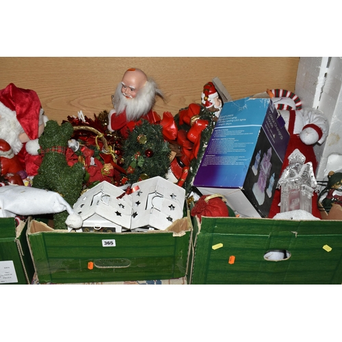 365 - THREE BOXES AND LOOSE CHRISTMAS DECORATIONS, items appear largely modern, to include a boxed 'LED Co... 