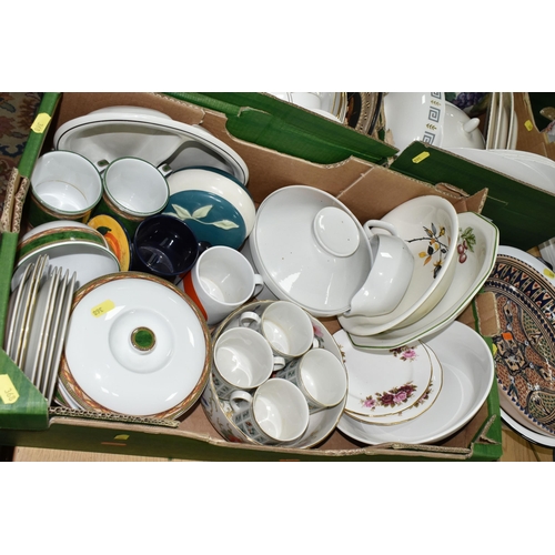 368 - THREE BOXES AND LOOSE OF ASSORTED CERAMICS, including a small quantity of Royal Doulton 'Tapestry' p... 