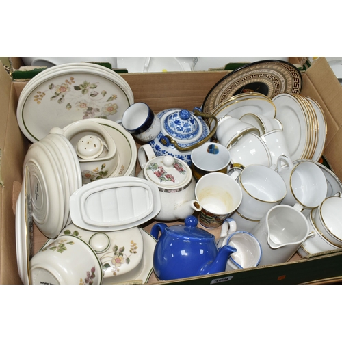 368 - THREE BOXES AND LOOSE OF ASSORTED CERAMICS, including a small quantity of Royal Doulton 'Tapestry' p... 