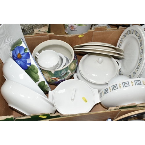 368 - THREE BOXES AND LOOSE OF ASSORTED CERAMICS, including a small quantity of Royal Doulton 'Tapestry' p... 