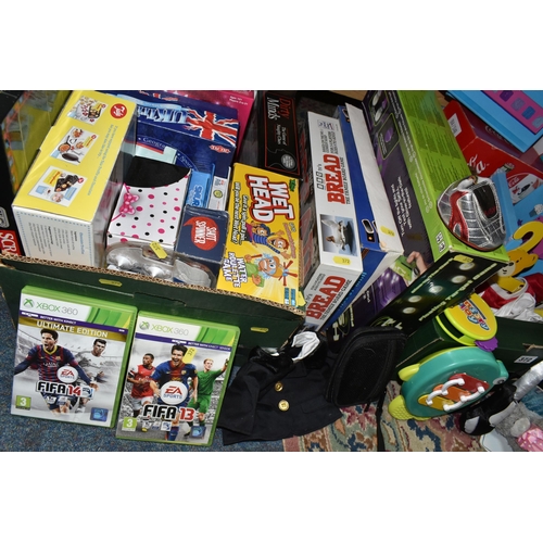 372 - TWO BOXES AND LOOSE OF BOARD GAMES, etc, including XBOX 360 FIFA 13 and FIFA 14, board games include... 