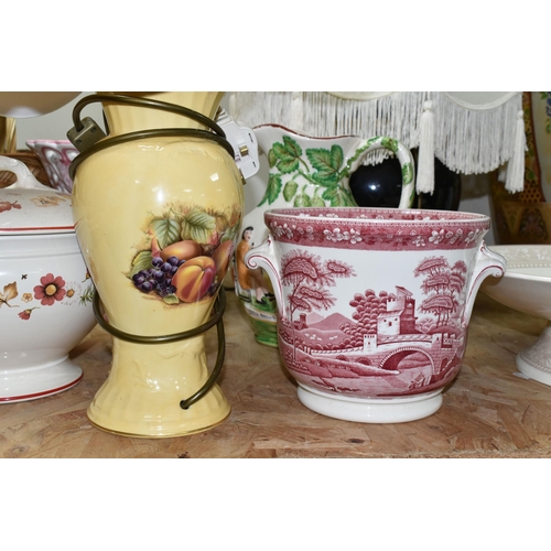 373 - A GROUP OF LAMPS, LANTERN, VASE AND OTHER LARGE CERAMICS, to include an Aynsley Orchard Gold table l... 