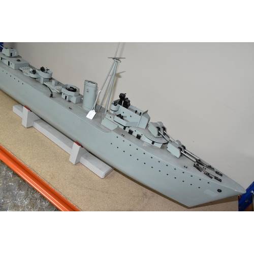 383 - A MOTORISED MODEL DESTROYER, the scratch built ship with brass hull, covered motor compartment and s... 