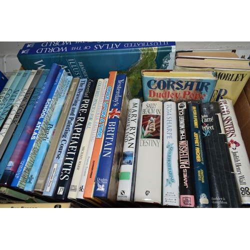 397 - SIX BOXES OF APPROXIMATELY 140 BOOKS, mostly fiction but with a number of non-fiction, authors inclu... 