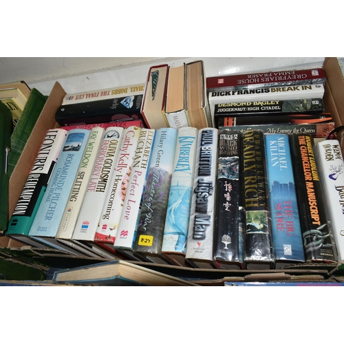 397 - SIX BOXES OF APPROXIMATELY 140 BOOKS, mostly fiction but with a number of non-fiction, authors inclu... 