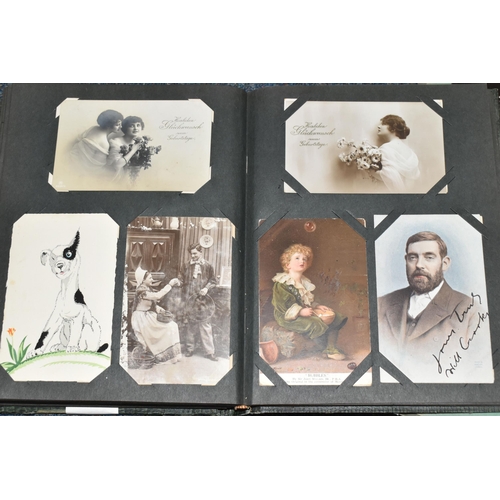 406 - TWO ALBUMS OF POSTCARDS containing approximately 501 early 20th century postcards, (with exceptions)... 