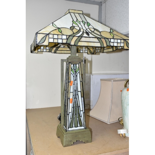 420 - A MODERN TIFFANY STYLE LAMP, produced for Kind Light Manufactory in 2005, twin bulbs to the top with... 