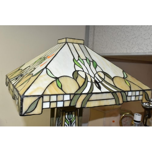 420 - A MODERN TIFFANY STYLE LAMP, produced for Kind Light Manufactory in 2005, twin bulbs to the top with... 