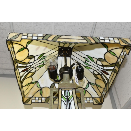 420 - A MODERN TIFFANY STYLE LAMP, produced for Kind Light Manufactory in 2005, twin bulbs to the top with... 